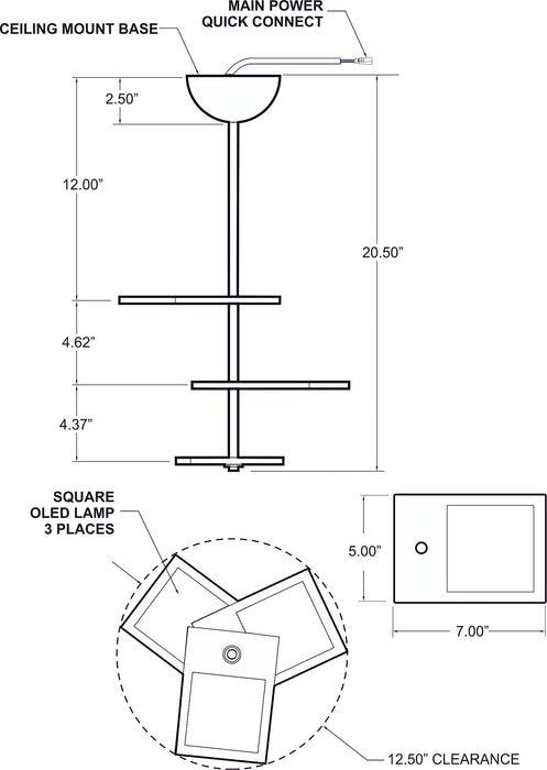 Aamsco 3-Tier Square OLED Panel Pendant Sold With Ceiling Canopy And Suspension Rod (STEPPS)