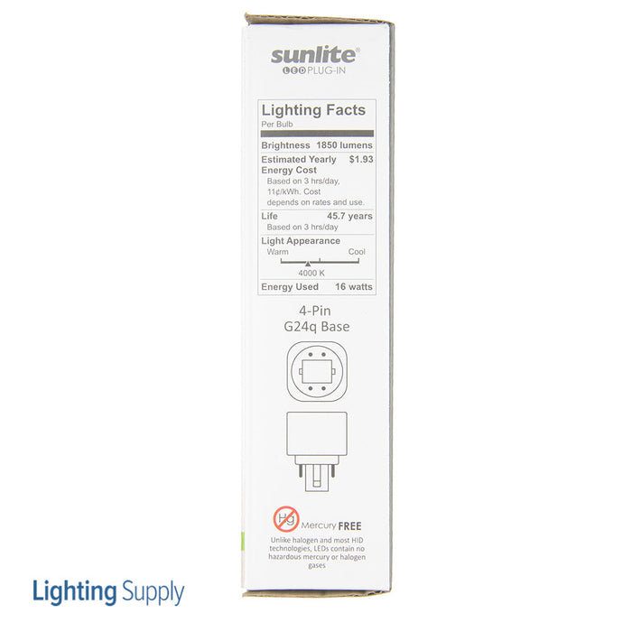 Sunlite PLT/G24q/LED/IS/16W/40K LED Plug And Play PL Horizontal Light Bulb 16W 42W Compact Fluorescent Replacement G24Q Base Ballast Dependent 4000K 1 Pack (88278-SU)