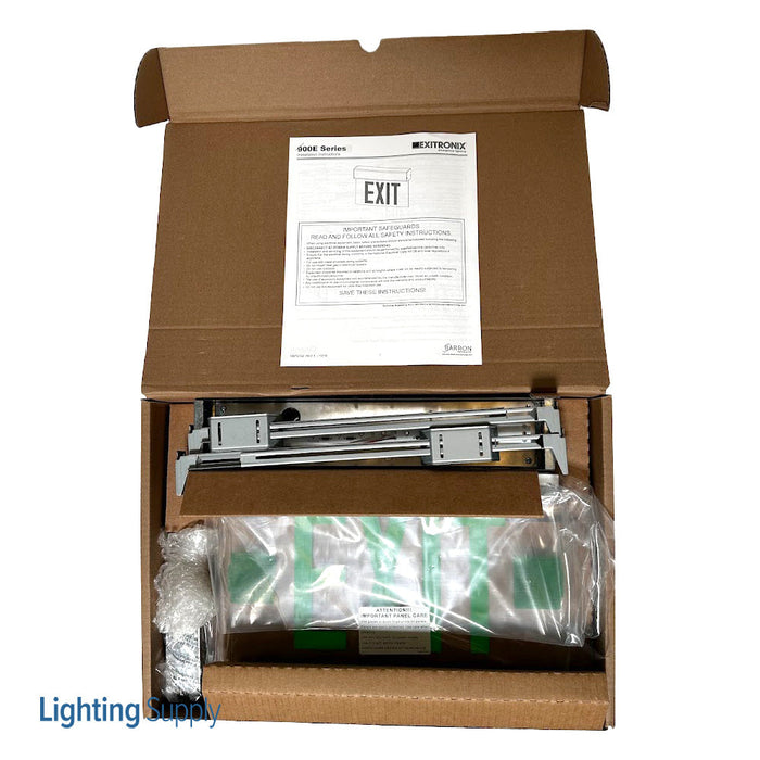 Exitronix LED Edge-Lit Exit Sign Single Face Recessed Mount Sealed Lead Acid Battery Green Letters/Clear Panel Universal Chevrons White Finish (902E-R-WB-GC-WH)