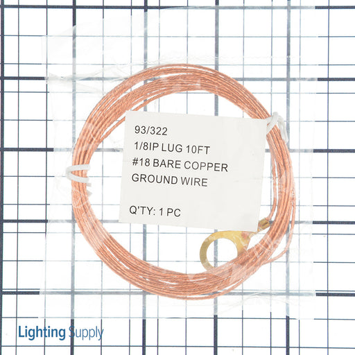 SATCO/NUVO 10 Foot 18/1 Bare Copper Ground Wire 1/8 IP Round Ground Lug (93-322)