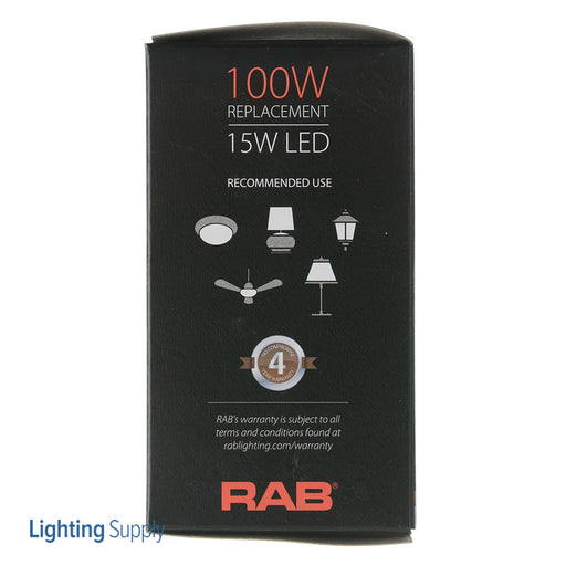 RAB LED Bulb A19 15W 100W Equivalent 1600Lm E26 Base 90 CRI 4000K Dimmable (A19-15-E26-940-DIM)