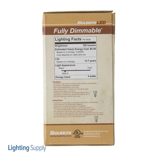 Bulbrite LED4G16/30K/FIL/4/JA8 4W LED G16 3000K Filament Bulb E12 Base Fully Compatible Dimming 120V Clear (776744)