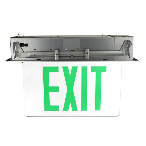 Best Lighting Products Recessed Edge-Lit LED Exit Single Face Green Letters Clear Panel Aluminum Trim Plate AC Only (RELZXTE1GCA)
