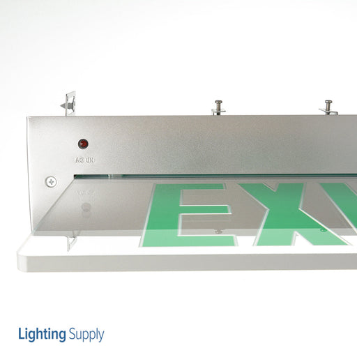Best Lighting Products Recessed Edge-Lit LED Exit Single Face Green Letters Clear Panel Aluminum Trim Plate AC Only (RELZXTE1GCA)