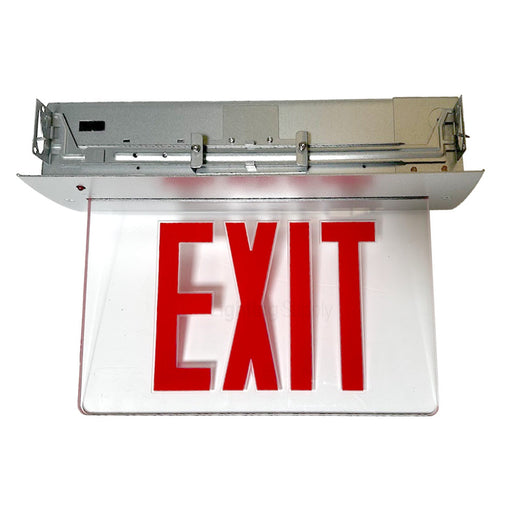 Best Lighting Products Recessed Edge-Lit LED Exit Single Face Red Letters Clear Panel Aluminum Trim Plate AC Only (RELZXTE1RCA)