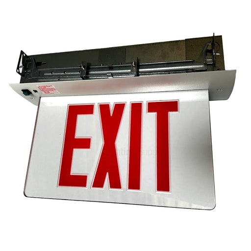 Best Lighting Products Recessed Edgelit Aluminum Exit Sign Single Face Red Letters White Panel White Trim Plate Battery Backup (RELZXTE1RWWEMSDT)