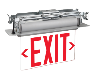 Exitronix Universal LED Edge-Lit Exit Sign Single/Double Face Red Letters NiCad Battery Surface/Recessed Mount Brushed Aluminum Finish Gray Endcaps Self-Test/Self-Diagnostics (S900U-WB-SR-R-AG-G2)