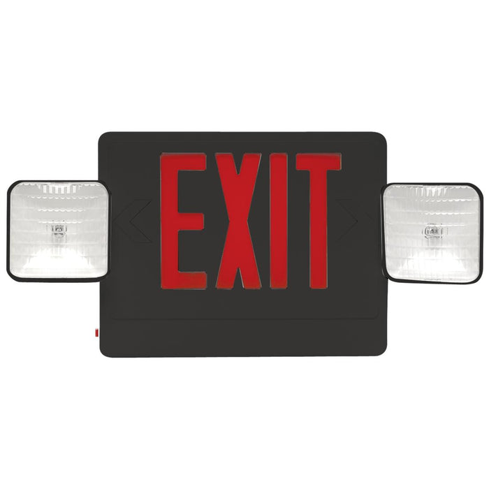 Best Lighting Products LED Double Faced Black Exit/Emergency Combination With Red Letters Incandescent Lamp Heads And Battery Backup (CXTEU2RB)