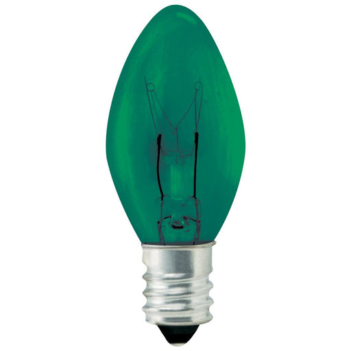 Standard 7W C7 Incandescent 130V Candelabra E12 Base Transparent Green Stringer Bulb (7C7/TG130)