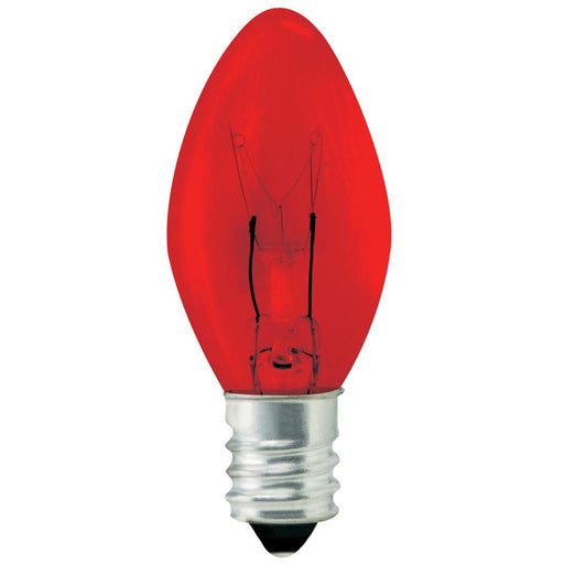 Standard 7W C7 Incandescent 130V Candelabra E12 Base Transparent Red Stringer Bulb (7C7/TR130)