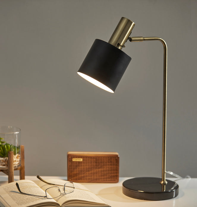 Adesso Antique Brass And Black Emmett Desk Lamp-Black Painted Metal Shade And 70.866 Inch Clear Cord And Rotary Switch On Socket (3158-01)