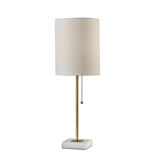 Adesso Antique Brass Fiona Table Lamp-White Textured Fabric Cylinder Shade And 60 Inch Clear Cord And Pull Chain (5177-21)