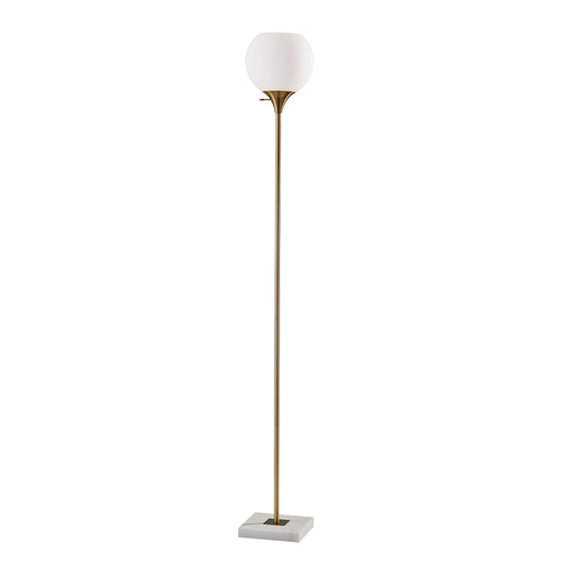 Adesso Antique Brass Fiona Torchiere-White Opal Glass Globe Shade And 60 Inch Clear Cord And 3-Way Rotary Switch On Socket (5179-21)