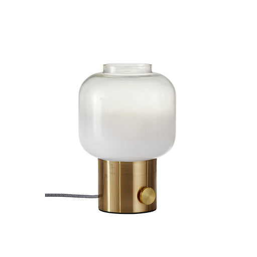 Adesso Antique Brass Lewis Table Lamp-Fading Glass White To Clear Cylinder Shade-63 Inch Black And White Fabric Covered Cord-On/Off Brass Rotary Switch (6027-21)