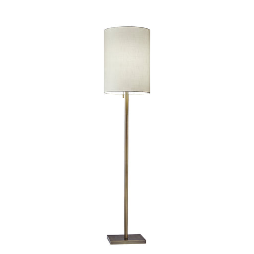 Adesso Antique Brass Liam Floor Lamp-Light Beige Textured Fabric Tall Drum Shade And 72 Inch Clear Cord And On/Off Pull Chain Switch (1547-21)