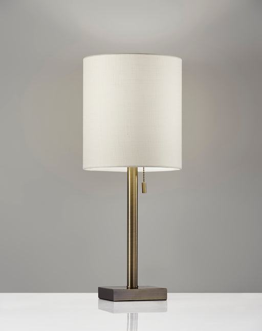 Adesso Antique Brass Liam Table Lamp-Light Beige Textured Fabric Tall Drum Shade And 60 Inch Clear Cord And On/Off Pull Chain Switch (1546-21)