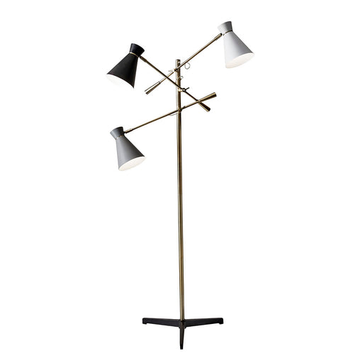 Adesso Antique Brass Lyle 3-Arm Floor Lamp-Black/White/Gray Painted Cone Shade-60 Inch Clear Cord-On/Off Rotary Switch On Each Shade (3282-21)