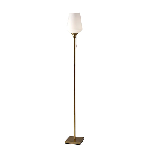 Adesso Antique Brass Roxy Floor Lamp-White Opal Glass Cylinder Shade And 60 Inch Clear Cord And On/Off Nylon Pull Chain Switch (4266-21)