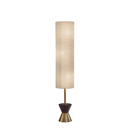 Adesso Antique Brass/Walnut Rubber Wood Carmen Floor Lantern-Textured Beige Fabric Tall Cylinder Shade-60 Inch Clear Cord-On/Off Foot Step Switch (4269-21)