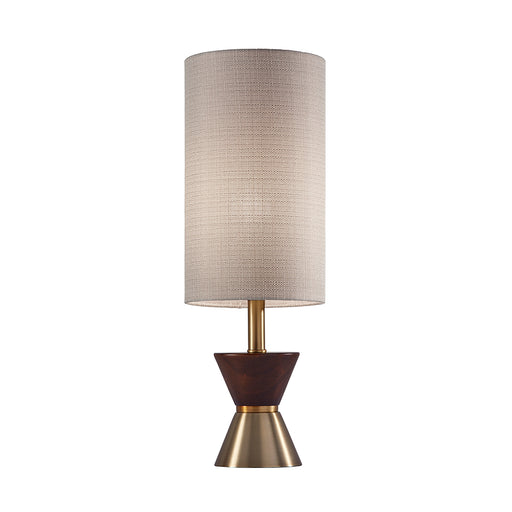 Adesso Antique Brass/Walnut Rubber Wood Carmen Table Lamp-Textured Beige Fabric Tall Cylinder Shade-60 Inch Clear Cord-3-Way Rotary Socket Switch (4268-21)