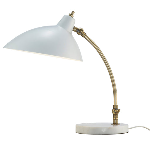 Adesso Antique Brass/White Peggy Desk Lamp-White Metal Oval Abstract Oval Shade-60 Inch White Fabric Cover Cord-On/Off Rotary Switch On Shade (3168-02)