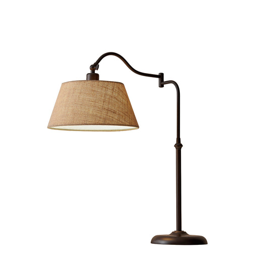 Adesso Antique Bronze Rodeo Table Lamp-Khaki Burlap Modified Drum Shade And 60 Inch Clear Cord And On/Off Rotary Switch (3348-26)