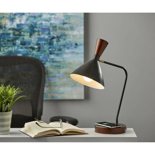 Adesso Arlo Adesso Charge Wireless Charging Desk Lamp Black With Walnut Rubber Wood Accent (3486-01)