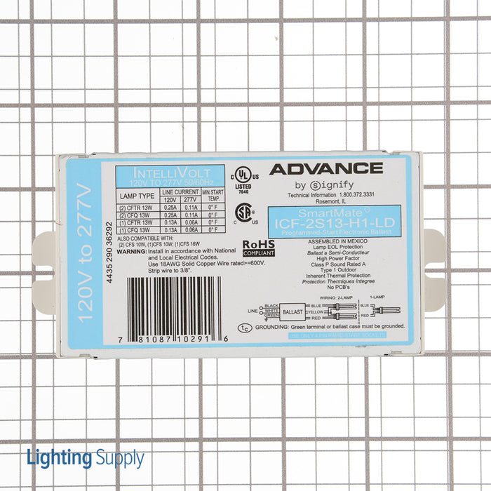 Advance ICF2S13H1LDK Electronic Ballast 2 13W Compact Fluorescent 4-Pin 120-277V Kit (913700500811)