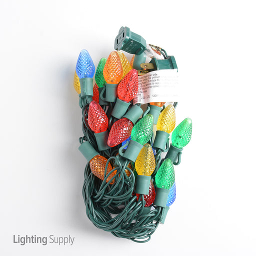 American Lighting LED C7 Light String 16.7 Foot Length 2.4W 25 LEDs Per String 8 Inch Spacing Green Wire 120V Faceted Multi Color (C7-25/8-G-MU-S)