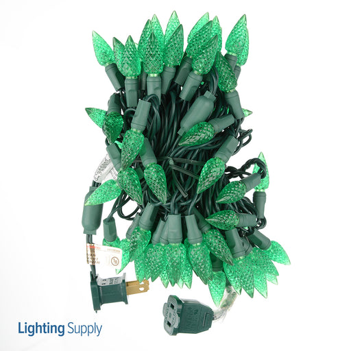 American Lighting LED C6 Light String 23.5 Foot Length 4.8W 70 LEDs Per String 4 Inch Spacing Green Wire 120V Faceted Green (C6-70/4-G-GR-S)