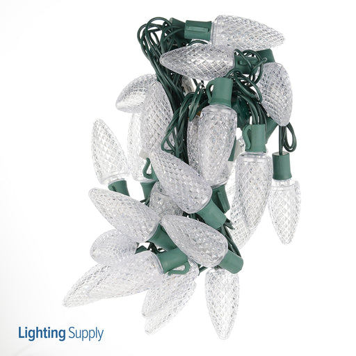 American Lighting LED C9 Light String 16.7 Foot Length 2.4W 25 LEDs Per String 8 Inch Spacing Green Wire 120V Faceted Ultra Warm White (C9-25/8-G-UWW-S)
