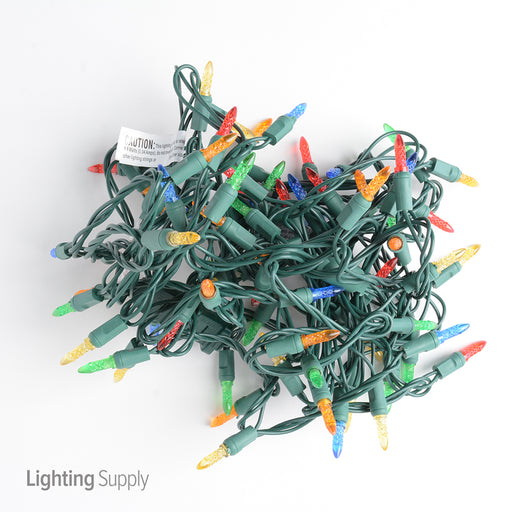American Lighting LED Mini Standard Light String 23.5 Foot Length 4.8W 70 LEDs Per String 4 Inch Spacing Green Wire Faceted 120V Multi Color (Mini-70/4-G-MU-S)
