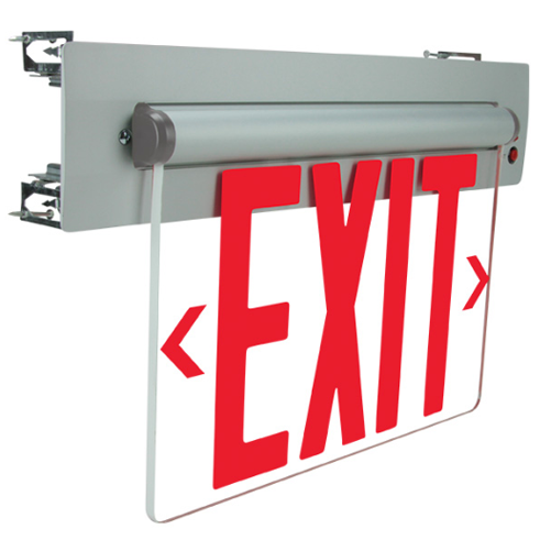 Exitronix Universal LED Edge-Lit Exit Sign With 1 Red On Clear Single Face Panel And 1 Red On Mirror Double Face Panels Red Letters Nickel Cadmium Battery White (S900U-WB-SR-G-AG)