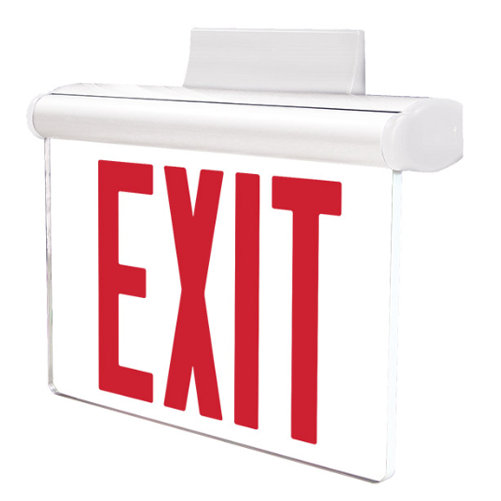 Exitronix Universal Mount LED Edge-Lit Exit Sign Single/Double Face Nickel Cadmium Battery 8 Inch Red Letters Brushed Aluminum Housing Gray Endcaps (NY900U-WB-SR-AG)