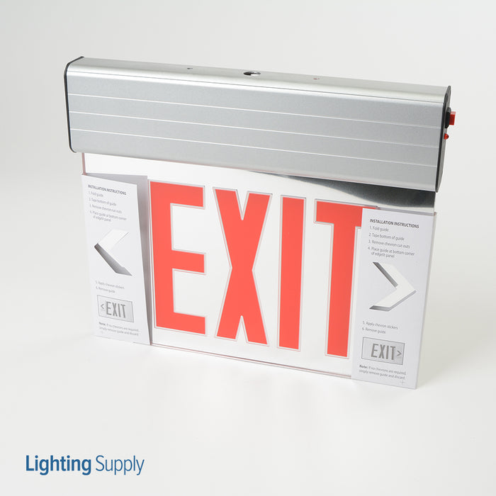 Best Lighting Products LED Double Faced Aluminum Mirror Edge Lit Exit Sign With Red Letters With Backup Battery (ELXTEU2RMAEM)
