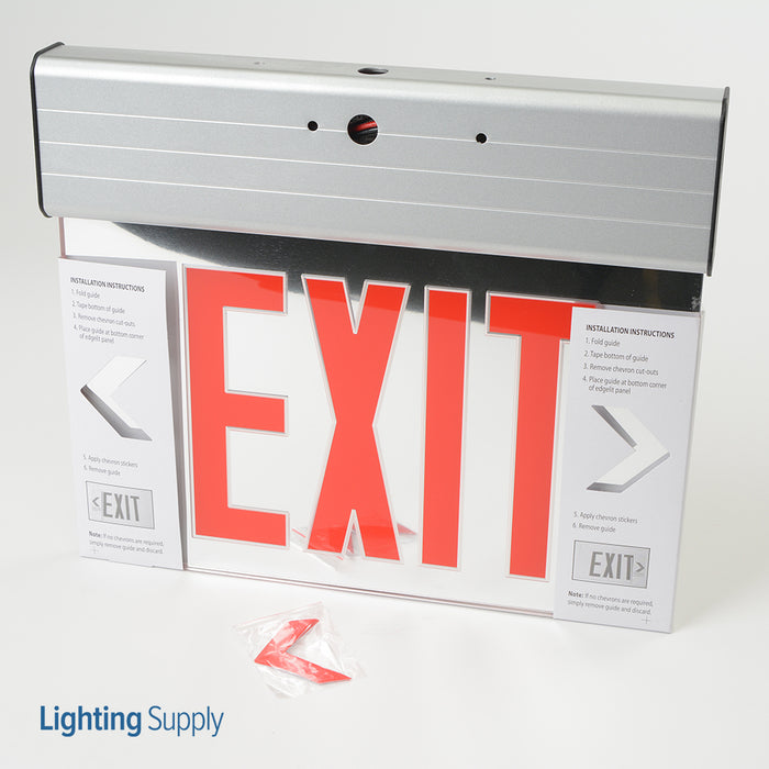 Best Lighting Products LED Double Faced Aluminum Mirror Edge Lit Exit Sign With Red Letters With Backup Battery (ELXTEU2RMAEM)
