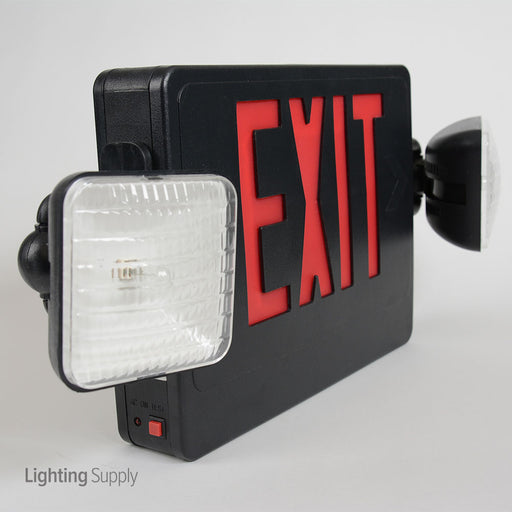 Best Lighting Products LED Double Faced Black Exit/Emergency Combination With Red Letters Incandescent Lamp Heads And Battery Backup (CXTEU2RB)