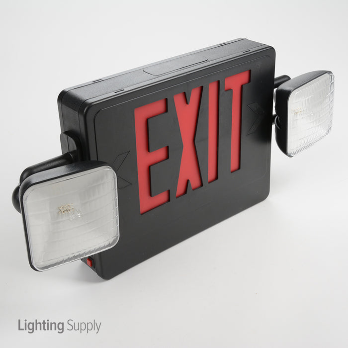Best Lighting LED Double Faced Black Exit/Emergency Combination With Red Letters Remote Head Capable Incandescent Lamp Heads Battery Backup (CXTEU2RB-RC)