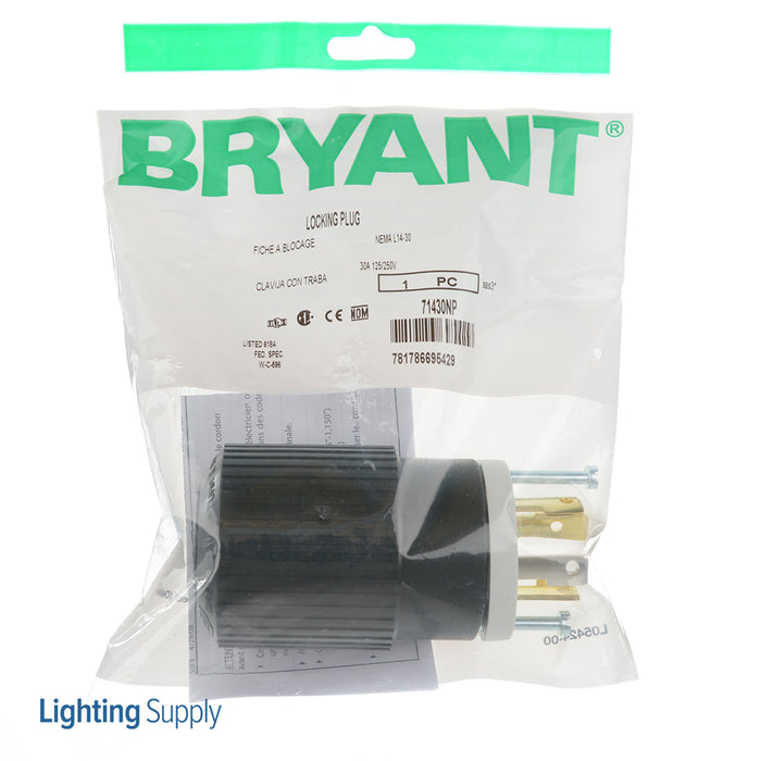 Bryant Locking Plug 30A 125/250V L14-30P Black And White (71430NP)