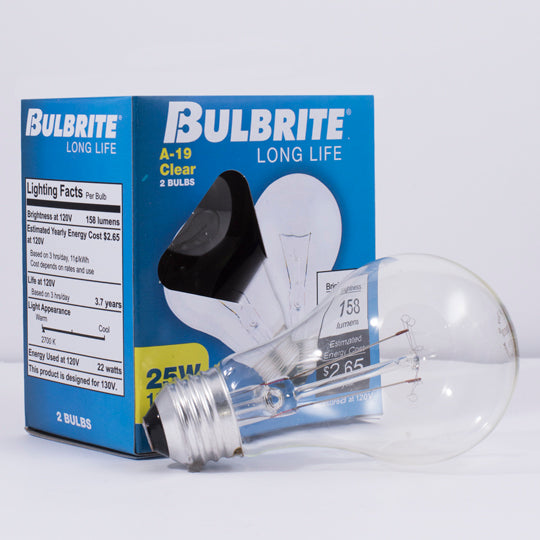 Bulbrite 25A/CL 25W A19 Clear E26 130V 2-Pack 2700K (101025)