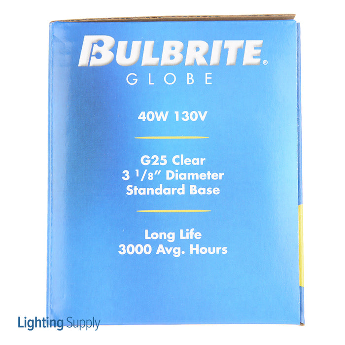 Bulbrite 40G25CL3 40W G25 Globe Clear E26 130V 2700K (331040)