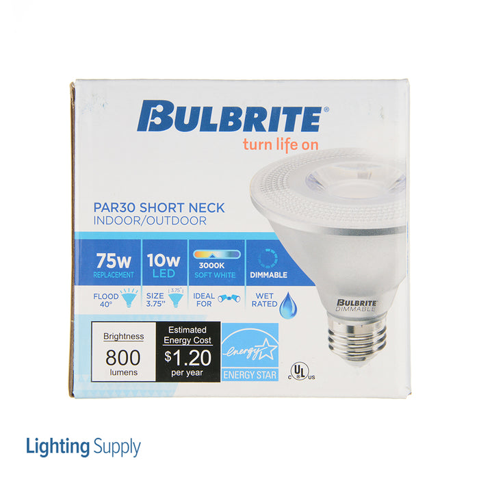 Bulbrite LED10PAR30S/FL40/830/WD/2 10W LED PAR30 Short Neck 3000K Flood 80 CRI Wet Location Dimmable (772768)
