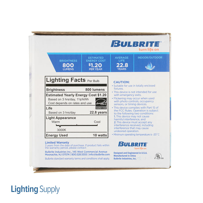 Bulbrite LED10PAR30S/FL40/830/WD/2 10W LED PAR30 Short Neck 3000K Flood 80 CRI Wet Location Dimmable (772768)