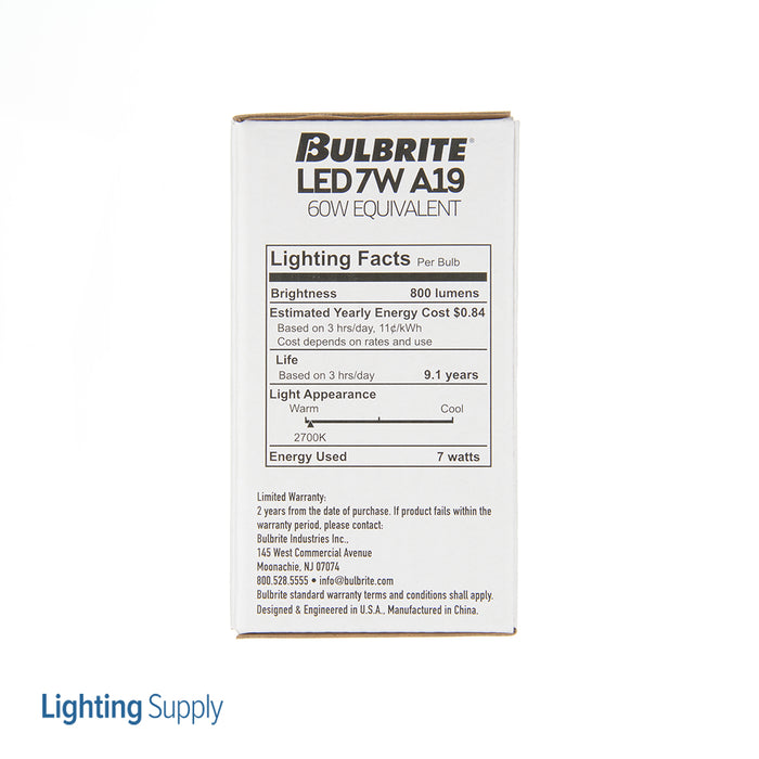 Bulbrite LED7A19/27K/FIL/D/B 7W LED A19 2700K Filament E26 Dimmable (776688)