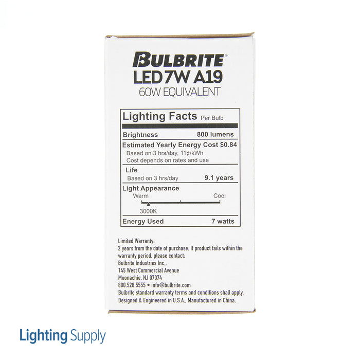 Bulbrite LED7A19/30K/FIL/D/B 7W LED A19 3000K Filament E26 Dimmable (776689)