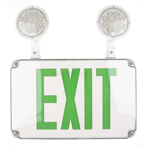 Exitronix Wet Location Polycarbonate Combination LED Exit Sign With Polycarbonate Lens Green Letters Universal Faceplate Nickel Cadmium Battery White (VEX-WPCR-U-G-WH)