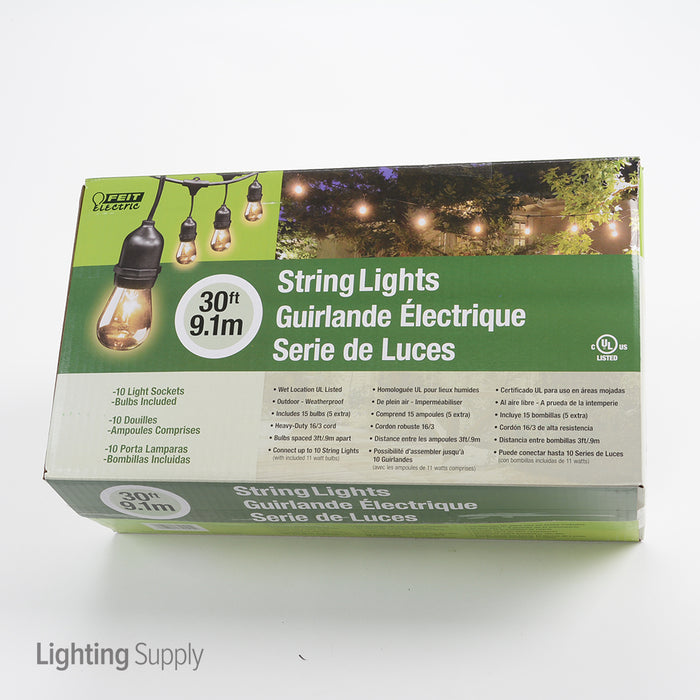 Feit Electric 30 Foot Weatherproof String Lights 10 Sockets 3 Foot Apart 15 Incandescent Bulbs Included (72041)