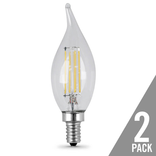 Feit Electric Filament LED 25W Equivalent Dimmable Bent Tip Candelabra Base Clear Decorative Bulb 200Lm 2700K Bulb 2-Pack (BPCFC25/927CA/FIL/2)