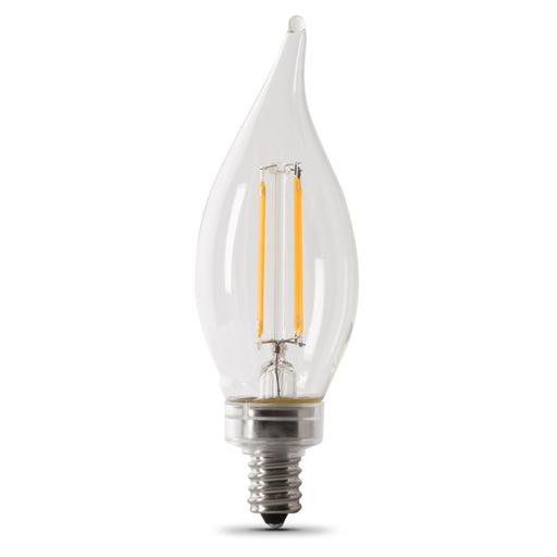 Feit Electric LED B10 40W Equivalent 300Lm Filament Clear Glass Candelabra Dimmable 2700K 2-Pack CEC Compliant Bulb (BPCFC40/927CA/FIL/2)