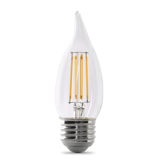 Feit Electric LED Flame Tip 60W Equivalent 500Lm Filament Clear Glass Dimmable Medium 5000K 2-Pack CEC Compliant Bulb (BPEFC60950CAFIL/2/RP)